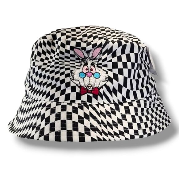 Disney Parks Alice in Wonderland White Rabbit Checkered Bucket Adult Hat NEW NWT - Picture 1 of 8